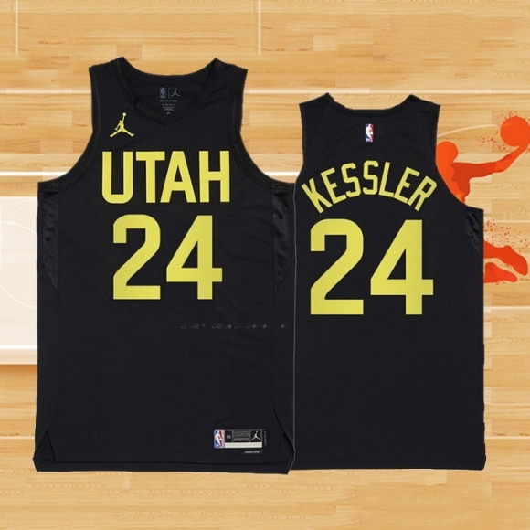 Camiseta Utah Jazz Walker Kessler NO 24 Statement 2022-23 Negro